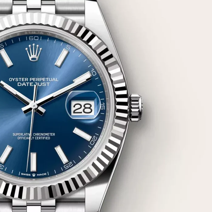 Luxury Imperial Blue Automatic Watch: 18k White Gold Bezel, Sunburst Dial, Jubilee Band
