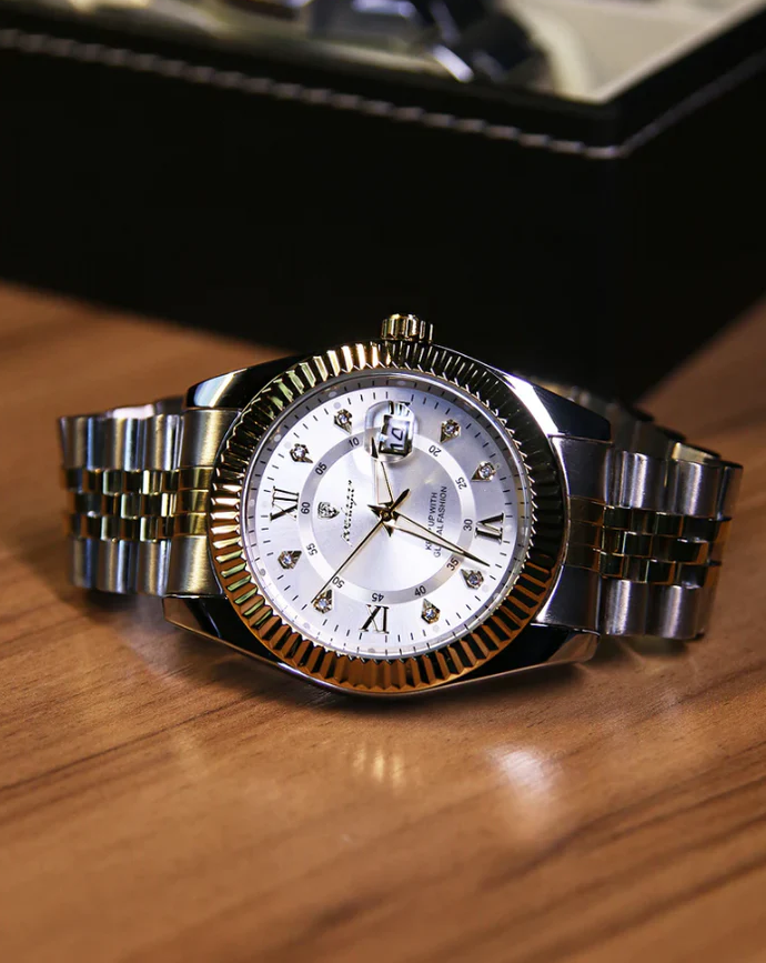 Exquisite Emperor Black Gold Automatic Luxury Watch - 18K Gold Stainless Steel