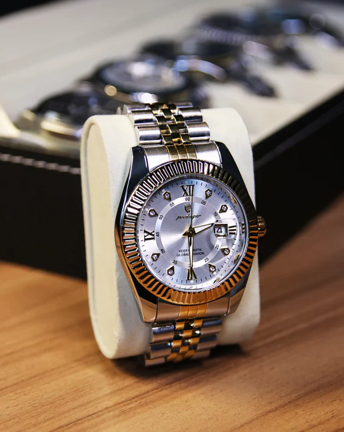 Exquisite Emperor Black Gold Automatic Luxury Watch - 18K Gold Stainless Steel