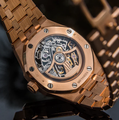 Exquisite Rose Gold Skeleton Mechanical Watch - Visible Engraved Movement Timepiece