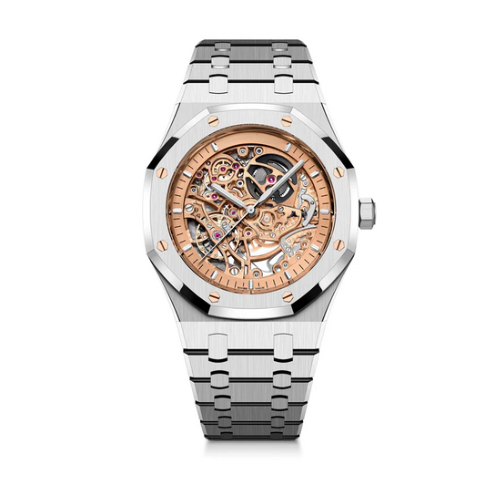 Luxury Bicolor Skeleton Automatic Watch - Rose Gold Stainless Steel Mechanical